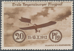 01281 Deutsches Reich - Halbamtliche Flugmarken: 1912, Regensburger Fliegertage. 20 Pf Braunrot "Erste Reg - Correo Aéreo & Zeppelin