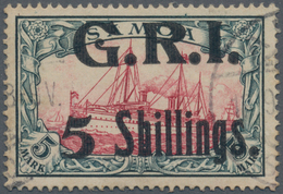 01303 Deutsche Kolonien - Samoa - Britische Besetzung: 1914. 5 Sh. Auf 5 M. Grünschwarz/rot, ABART: Punkt - Samoa