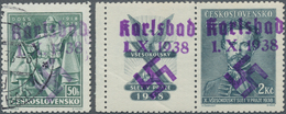 01335 Sudetenland - Karlsbad: 1938, Legionäre 'Doss Alto' 50 H Mit Dunkelblauviolettem DOPPELTEM Handstemp - Région Des Sudètes