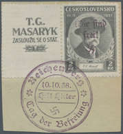 01371 Sudetenland - Reichenberg: 1938, 2 Kc. Tod Von Masaryk Mit Zierfeld Links (dieses Ohne Aufdruck) Und - Sudetenland
