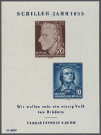 01425 DDR: 1955: Schiller-Block Mit Abart "Farbe Schwärzlichgraugrün Fehlend" (5 Pfg.-Marke) In Postfrisch - Andere & Zonder Classificatie
