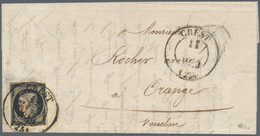 01440 Frankreich: 1849, 20 C Black On Yellowish, Ample Margins, Tied By Large Double Circle CREST, 11 JANV - Usados