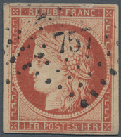 01448 Frankreich: 1849, Ceres 1fr. Vermillon, Deep Intense Colour, Close To Full Margins, Some Faults At T - Gebruikt