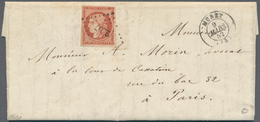 01450 Frankreich: 1849, 1 F Bright Vermilion, Margins Clear To Mostly Large Except Barely Touched At Upper - Oblitérés