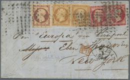 01456 Frankreich: 1852, 10 C Bistre, Horizontal Pair, 40 C Orange (oxidized) And Horizontal Pair 1 F Carmi - Used Stamps