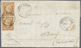 01460 Frankreich: 1853, HAUTE SAVOIE, 10 C Bister On Yellowish, Type I, Two Singles With Clear To Large Ma - Gebraucht