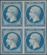 01463 Frankreich: 1853, Empire Nd 25c. Blue, Block Of Four, Bright Colour And Full Margins All Around, Unu - Gebruikt