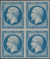 01463 Frankreich: 1853, Empire Nd 25c. Blue, Block Of Four, Bright Colour And Full Margins All Around, Unu - Usados