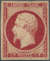 01464 Frankreich: 1853, 1fr. Carmine, Fresh Colour And Full Margins All Around, Mint With Large Parts Of O - Used Stamps