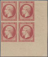 01465 Frankreich: 1860, 80 C Deep Carmine, Mint Block Of Four With Bottom Right Corner Sheet Margins, Fres - Gebruikt