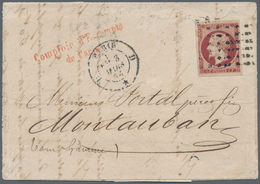 01467 Frankreich: 1853, 1 F Carmine, Full Margins At All Sides, Tied By Roller Cancel With Large Dots (rou - Used Stamps