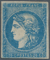 01480 Frankreich: 1870, Bordeaux 20c. Blue, Type I, Report 2, Fresh Colour, Close To Full Margins, Mint O. - Usados