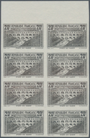 01487 Frankreich: 1929, 20 F Grey-black Pont Du Gard, Color Proof, Ungummed Imperforated Block Of 8, Very - Used Stamps
