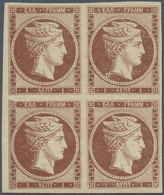 01494 Griechenland: 1861, 1 Lepta Chestnut, First Athens Printing, Unused Block Of Four With Full Original - Covers & Documents