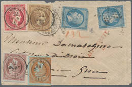 01496 Griechenland: 1867, France: 2 X 20 C Blue On Bluish Napoleon, Tied By Star Cancellation From Paris, - Brieven En Documenten