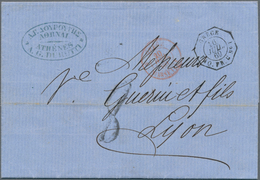 01497 Griechenland: 1869: Stampless Folded Letter With Full Content From Athens To Lyon, Transported On Pa - Covers & Documents