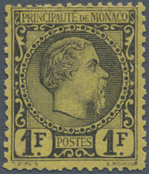 01541 Monaco: 1885, 1 F Black On Yellow Charles III, VF Mint Hinged Condition. Certificate Raybaudi. CV ?2 - Ongebruikt