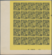 01542 Monaco: 1891, 1 F Black On Yellow, Albert I, Imperforated Block Of 25 Stamps From Lower Left Sheet C - Neufs