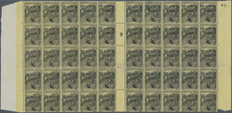 01546 Monaco: 1920, Royal Wedding, 1fr.+1fr. Black On Yellow, Gutter Block Of 50 Stamps With Millesime "9" - Unused Stamps
