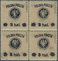 01554 Polen: 1918/1919: Second Lublin Issue, 3 Hal. On 15 H. Rose, Block Of Four With Additional Inverted - Cartas & Documentos