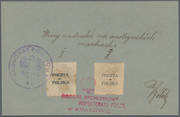 01559 Polen: "1919: Krakow Issue. PROOF OF THE OVERPRINTS On Special Passpartout Card With Special Cancela - Cartas & Documentos