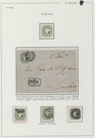 01580 Portugal:  1853- 50 Rs., Blue Green, Single Mint And Three Used Stamps With Different Cancellations. - Briefe U. Dokumente