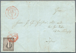 01609 Schweiz - Zürich: 1843 Zürich 4 Rp. Schwarz Mit Senkrechten Unterdrucklinien, Type I, Gebraucht Auf - 1843-1852 Federale & Kantonnale Postzegels