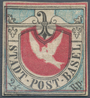 01612 Schweiz - Basel: 1850 'Basler Taube' 2½ Rp. Schwarz/blau/karmin, Ungebraucht MIT GUMMI (Falz Und Fal - 1843-1852 Federal & Cantonal Stamps
