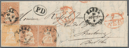 01625 Schweiz: 1854, Drei Einzelmarken Strubel 5 Rp. Orangebraun Vom 1. Münchner Druck In Kombination Mit - Unused Stamps