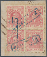 01630 Serbien: 1866, 20 Pa, Perf 12½, Vienna Printing, Blue Framed Cancels. A Rarity, One Of The Four Reco - Serbia