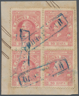 01630 Serbien: 1866, 20 Pa, Perf 12½, Vienna Printing, Blue Framed Cancels. A Rarity, One Of The Four Reco - Serbie