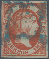 01641 Spanien: 1851, 2r. Orange-red, Fresh Intense Colour, Full Margins All Around, Oblit. By "matasellos - Gebruikt