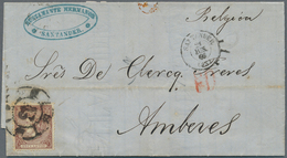 01646 Spanien: 1866, 19 Cuartos Brown Tied "43" To Entire Folded Letter From "SATANDER 21 JUN 66" To Antwe - Gebraucht