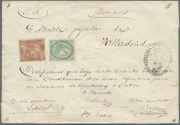 01647 Spanien: 1868, 50 Mils Violet And 200 Mils Green Canc. Pen Strokes On Registered Cover From Valoria - Gebraucht