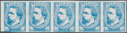 01654 Spanien: 1873, Carlist Posts 1 Real Blue, A Left Margin Horizontal Strip Of Five, Unused Mounted Min - Used Stamps