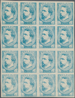 01655 Spanien: 1873, Carlist Posts 1 Real Pale Blue, First Printing Without Tilde, Block Of 16 (4x4), Larg - Used Stamps