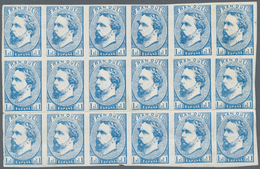 01656 Spanien: 1873, Carlist Posts 1 Real Blue, Block Of 12 And Strip Of 6 Joined, With The Types 94/99, 1 - Gebruikt