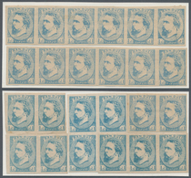 01657 Spanien: 1873, 1 Real Blue, Carlist Posts, Reconstruction Of The Reported Block Of 24 Types, By Pair - Usados