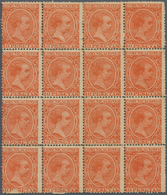 01662 Spanien: 1889, Pelon 10 P. Vermilion,a Block Of 16 (4x4). Strong Impression And Usual Centering Of T - Used Stamps