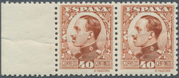 01668 Spanien: 1931, Definitives "Alfons XIII", 40c. Brown, Colour Variety, Left Marginal Horiz. Pair, Unm - Oblitérés