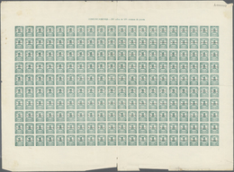 01671 Spanien: 1936, 1c. Bluish Green With "MUESTRA" Overprint, Complete Sheet Of 200 Stamps (heavily Fold - Oblitérés