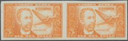 01680 Spanien: 1944, Airmail Stamp 5pts. "Dr.Thebussem", Color Variety "orange", Imperforate Horiz. Pair, - Gebraucht