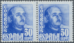 01681 Spanien: 1948, Definitives "General Franco", 50c. Bright Blue, Colour Variety, Horiz. Pair, Unmounte - Gebruikt