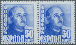 01681 Spanien: 1948, Definitives "General Franco", 50c. Bright Blue, Colour Variety, Horiz. Pair, Unmounte - Used Stamps