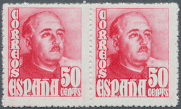 01682 Spanien: 1948, Definitives "General Franco", 50c. Rose-carmine, Colour Variety, Horiz. Pair, Unmount - Used Stamps