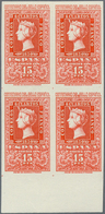 01685 Spanien: 1950, Centenary Of Spanish Stamps Complete Set Of Eight In Blocks Of Four From Lower Margin - Used Stamps