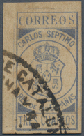 01697 Spanien - Carlistische Post: 1874, TRES CUARTOS Blue, Marginal Copy From The Upper Left Corner Of Th - Carlistas