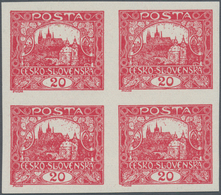 01707 Tschechoslowakei: 1920, Hradcany 20h. Carmine Imperforate, Fresh Colour, Block Of Four With Large Ma - Lettres & Documents