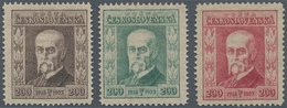 01720 Tschechoslowakei: 1923, Masaryk, 200h.+200h., Three Colour Proofs In Red, Bluish Green And Brown, Is - Brieven En Documenten