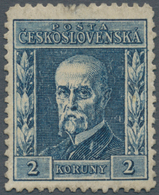 01722 Tschechoslowakei: 1925/1926, President Masaryk, 2kc. Blue, UPRIGHT WATERMARK, Unused With Some Imper - Briefe U. Dokumente